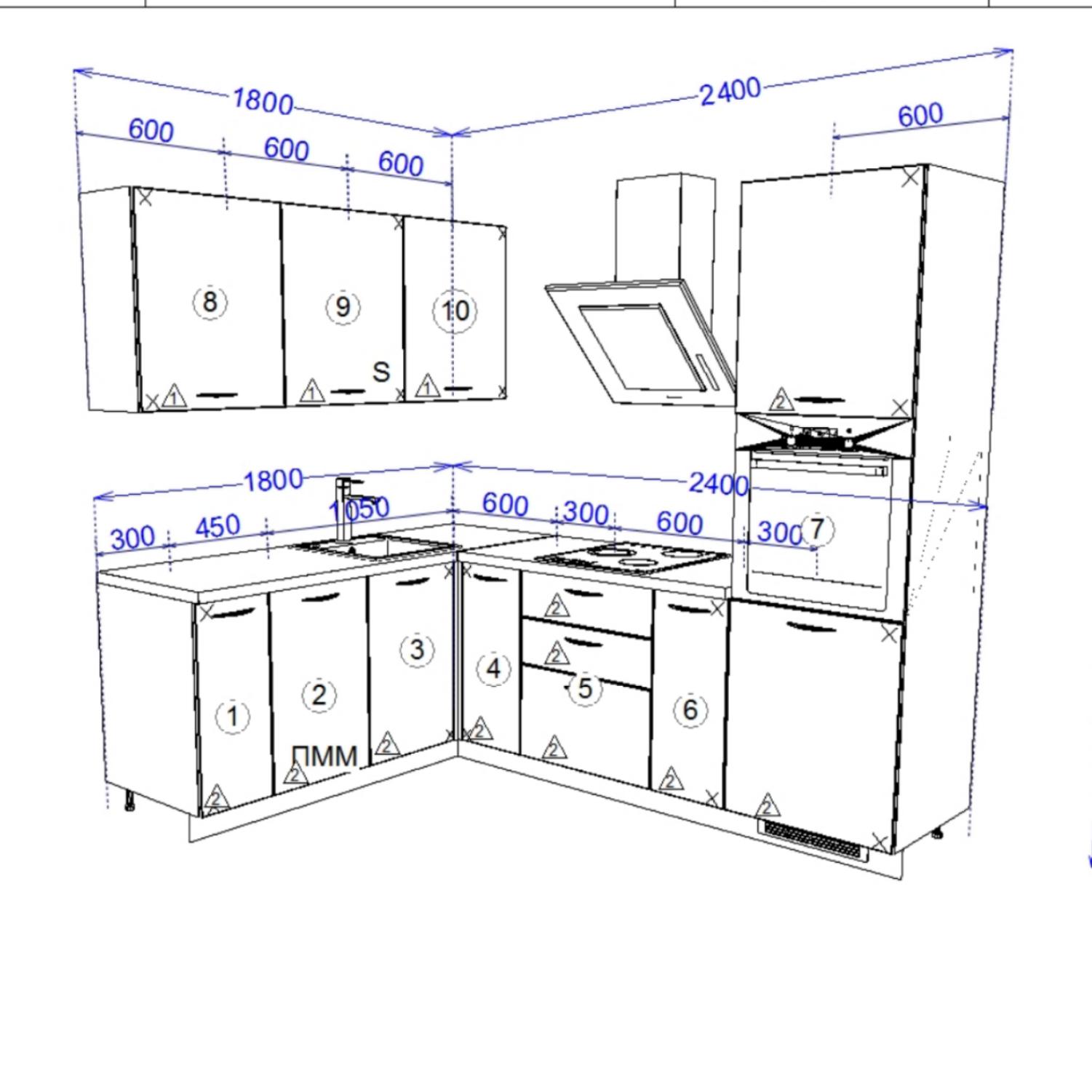 Кухонный гарнитур Рондо 12, 214х240х180х60 см, Белый, Серый камень, правый