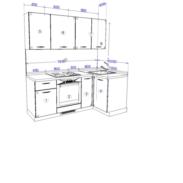 Кухонный гарнитур Рондо 9, 214x195x105x60 см, Серый камень, левый 