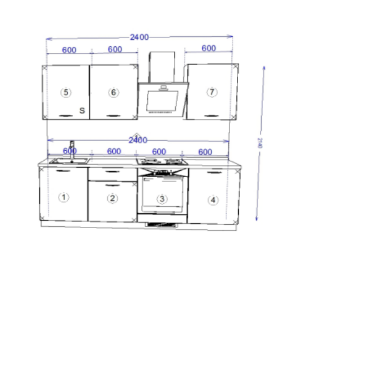 Кухонный гарнитур Рондо 6, 214x240x60 см, Светло-серый, правый