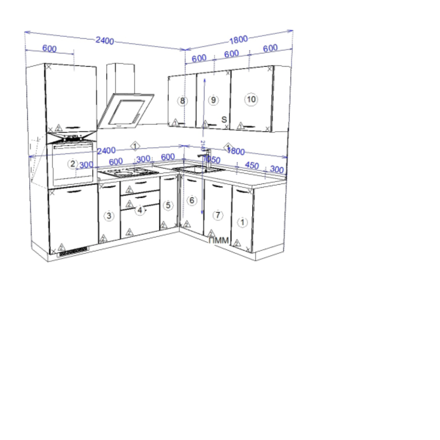 Кухонный гарнитур Рондо 12, 214х240х180х60 см, Белый, Дуб натуральный, левая