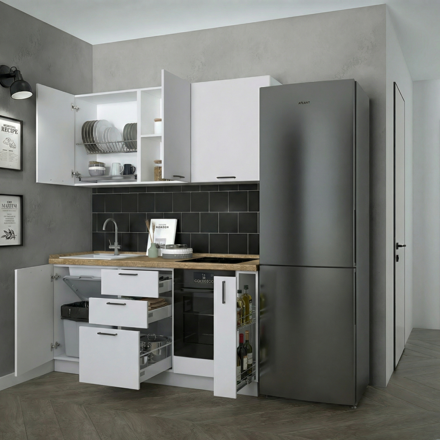 Кухонный гарнитур Рондо 4, 214x165x60 см, Белый, левый