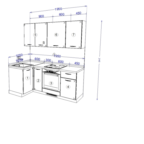 Кухонный гарнитур Рондо 9, 214x195x105x60 см, Светло-серый, правый