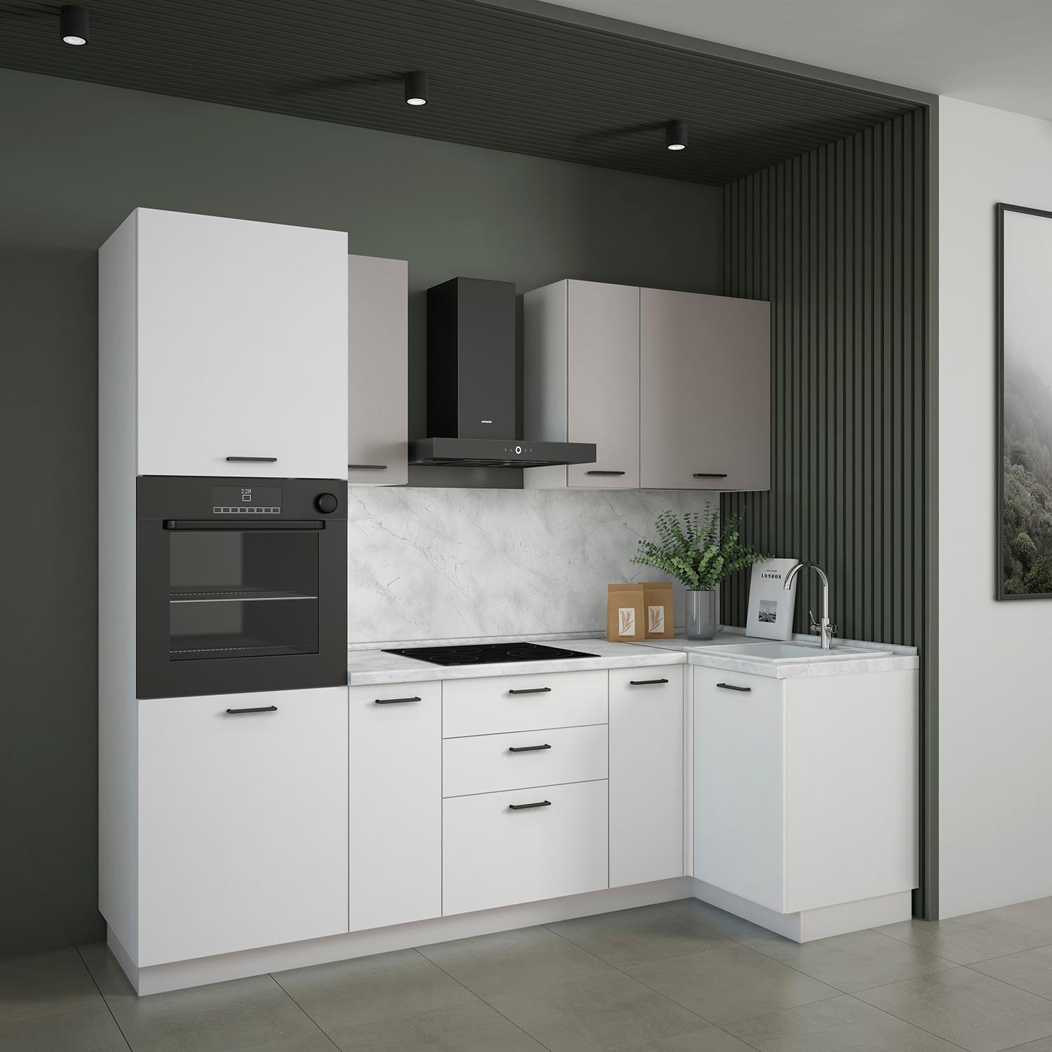 Кухонный гарнитур Рондо 10, 214x240x105x60 см, Серый камень, Белый, левый