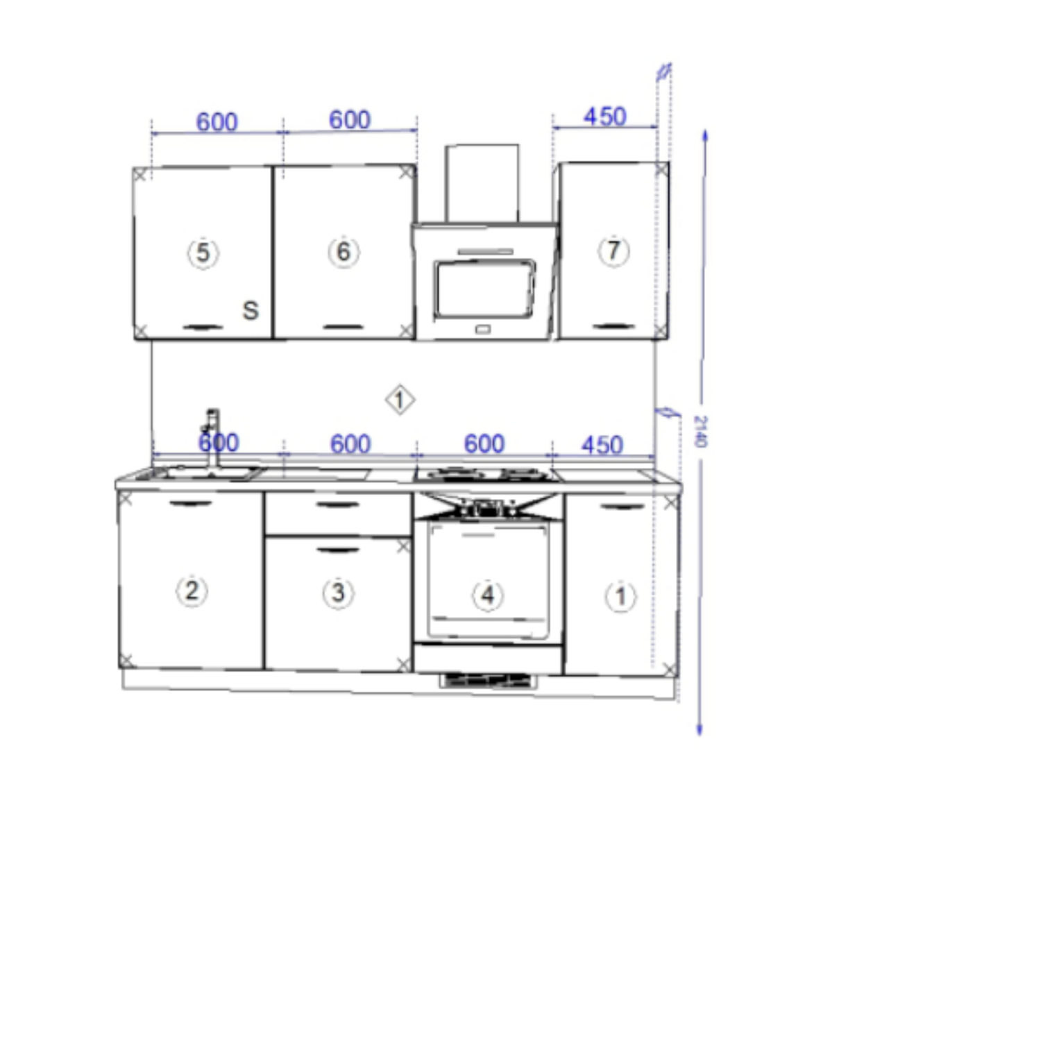 Кухонный гарнитур Рондо 2, 214x225x60 см, Дуб натуральный, правый