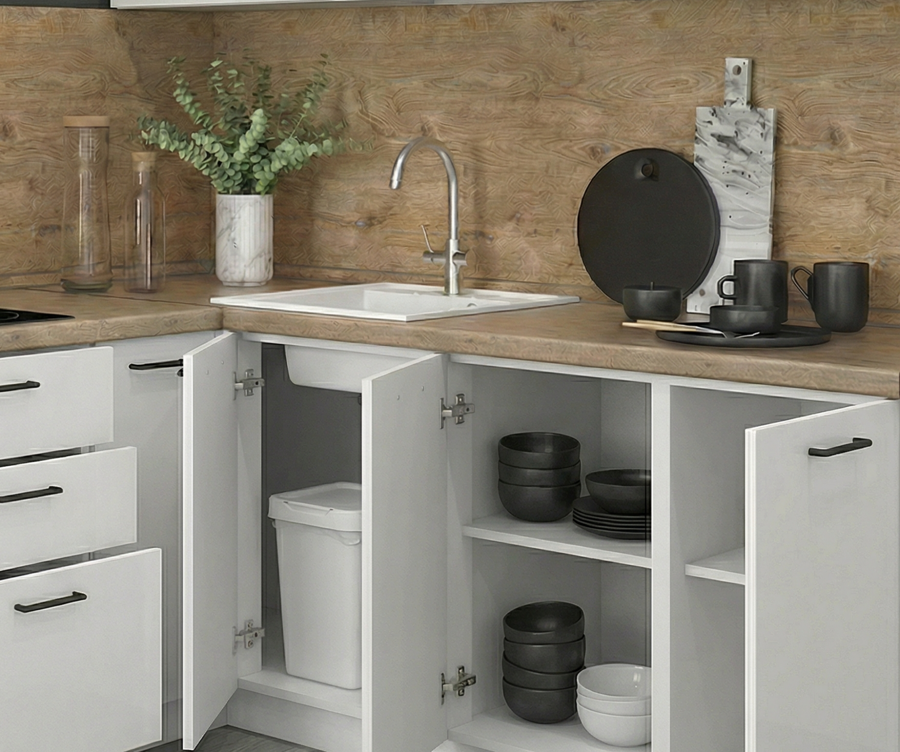 Кухонный гарнитур Рондо 12, 214х240х180х60 см, Белый, левый