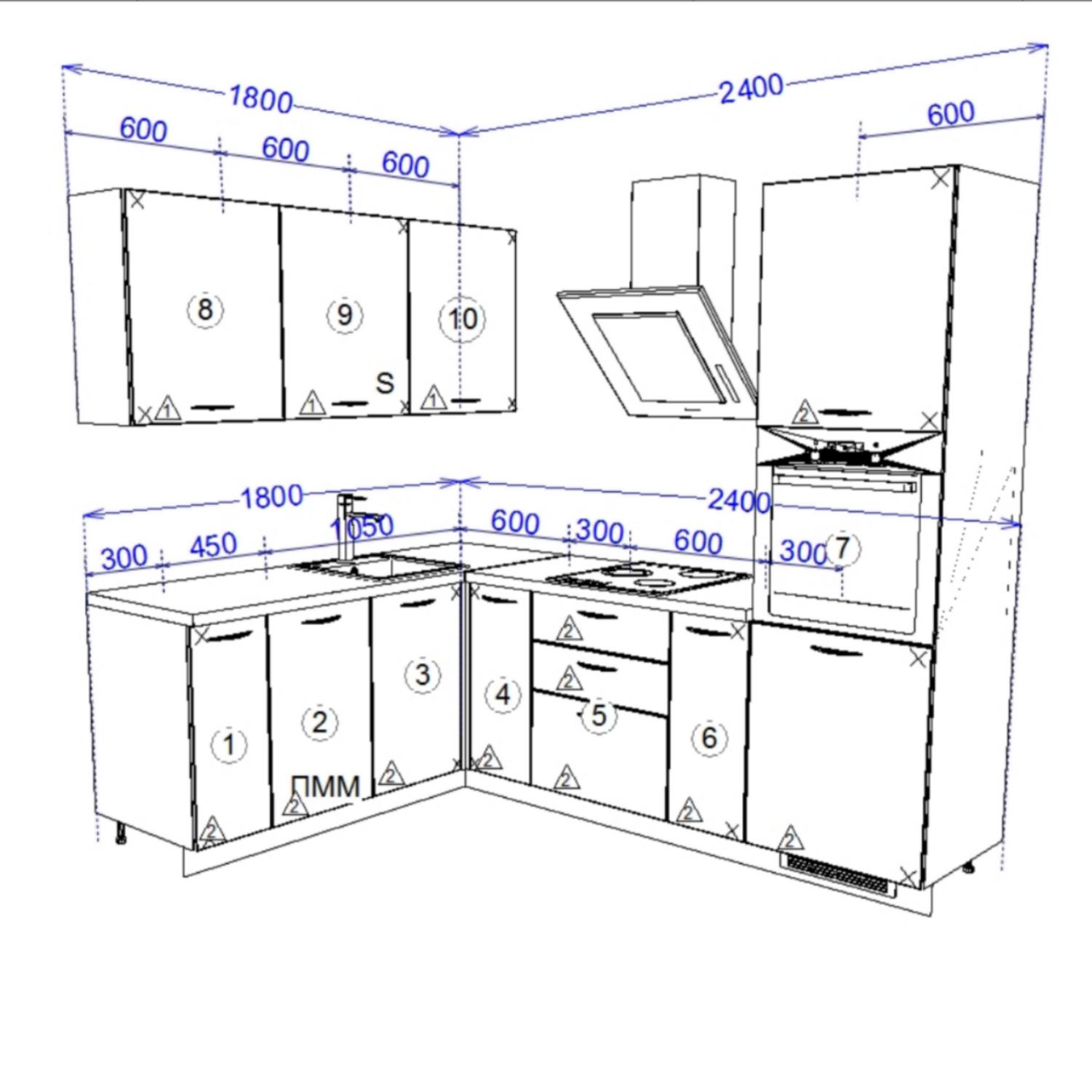 Кухонный гарнитур Рондо 12, 214х240х180х60 см, Белый, правый