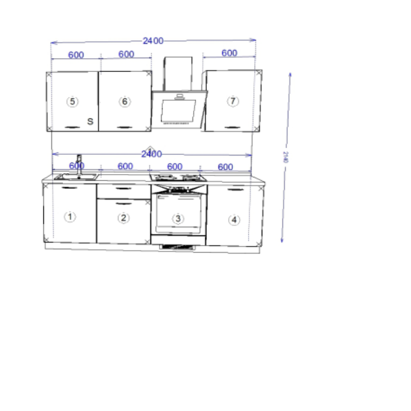Кухонный гарнитур Рондо 6, 214x240x60 см, Серый камень, правый