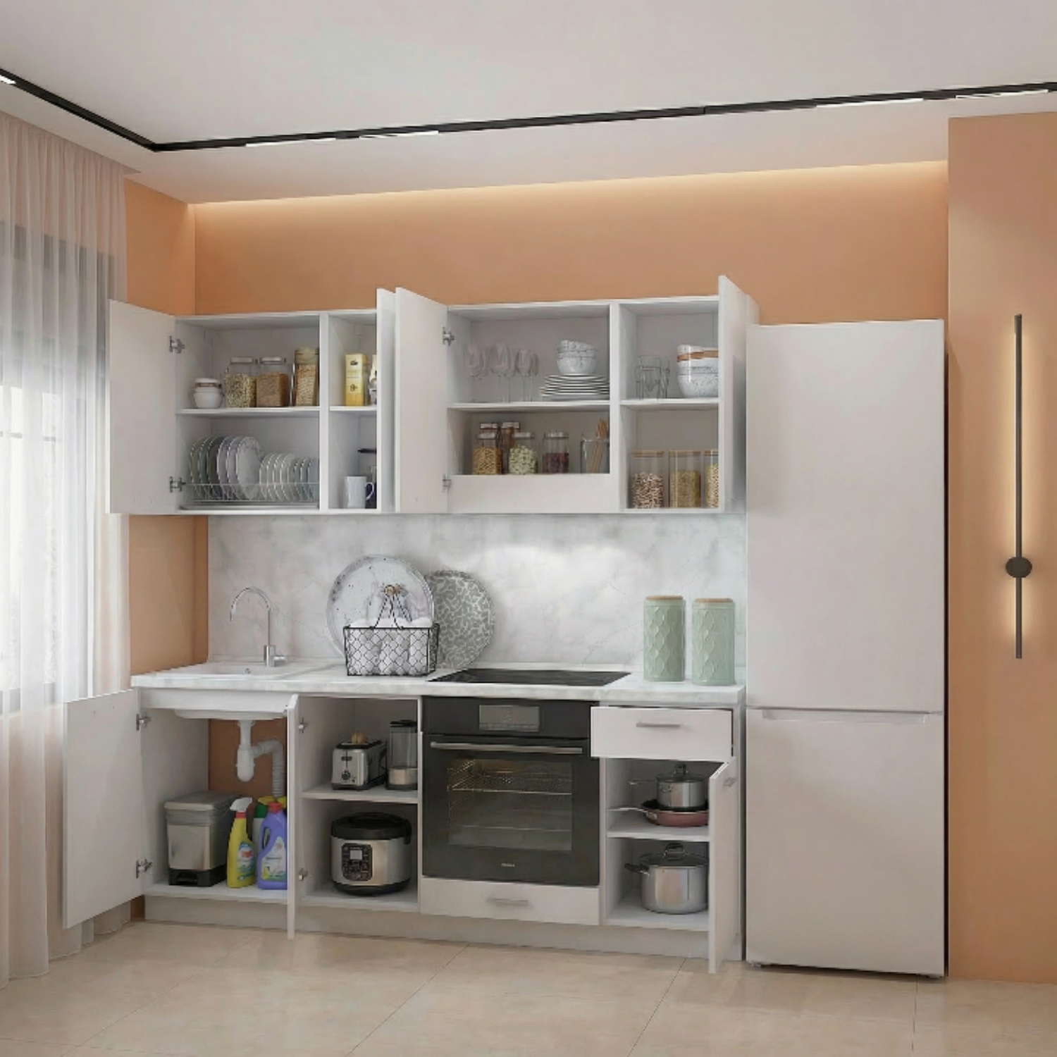 Кухонный гарнитур Рондо 3, 214x210x60 см, Белый, правый