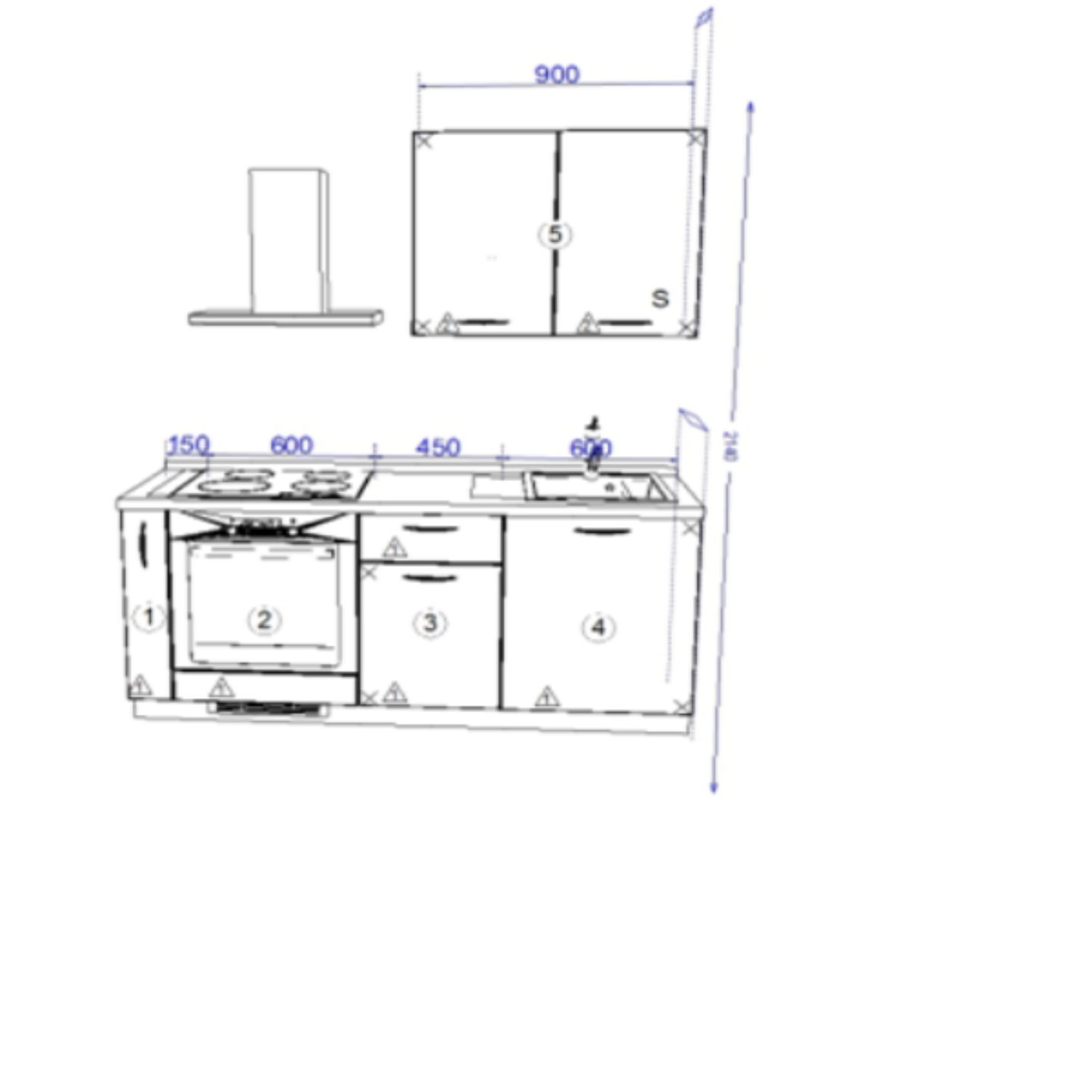 Кухонный гарнитур Рондо 5, 214x180x60 см, Дуб натуральный, правый