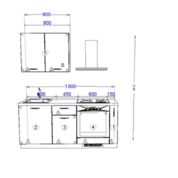 Кухонный гарнитур Рондо 5, 214x180x60 см, Дуб натуральный, серый камень, левый