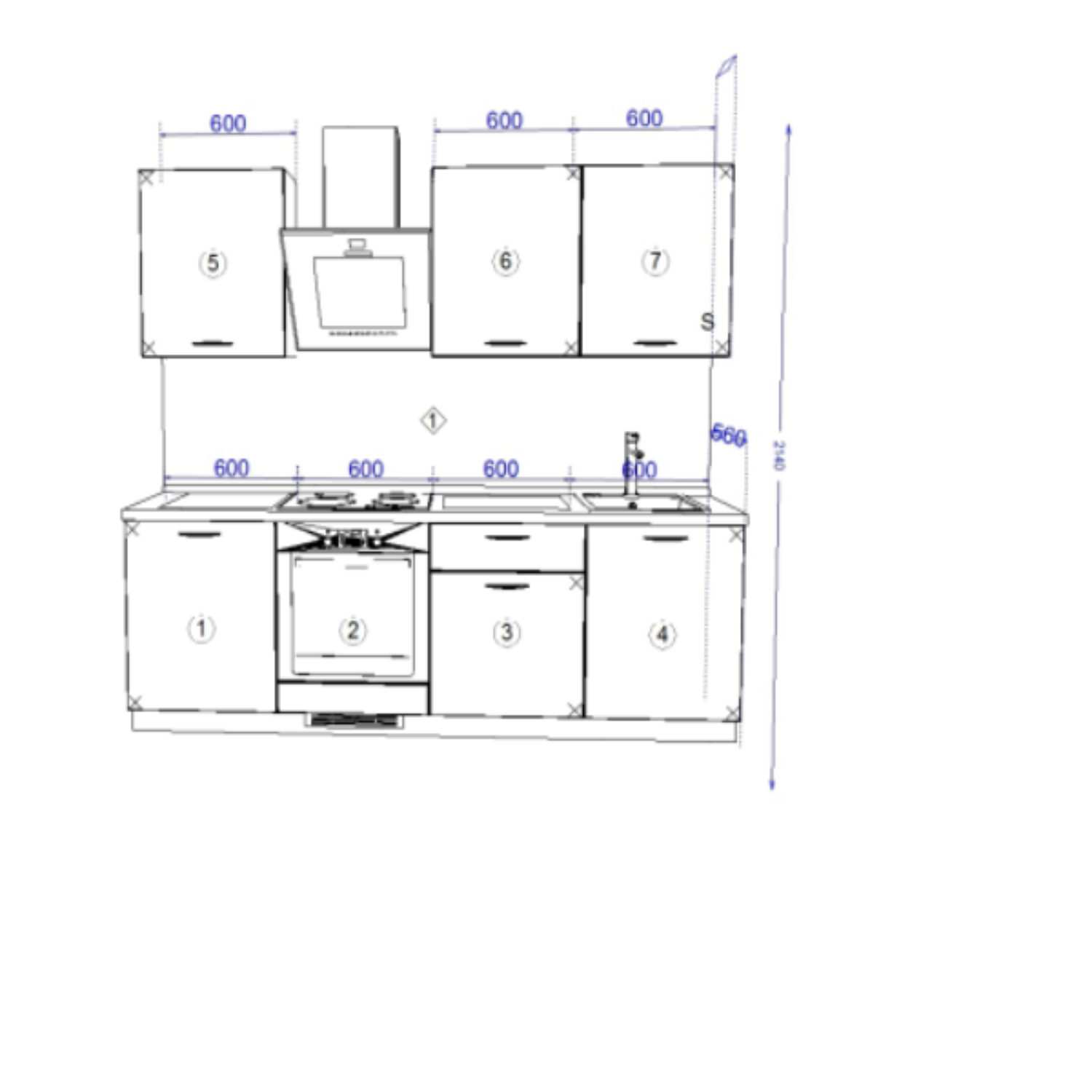 Кухонный гарнитур Рондо 6, 214x240x60 см, Серый камень, левый