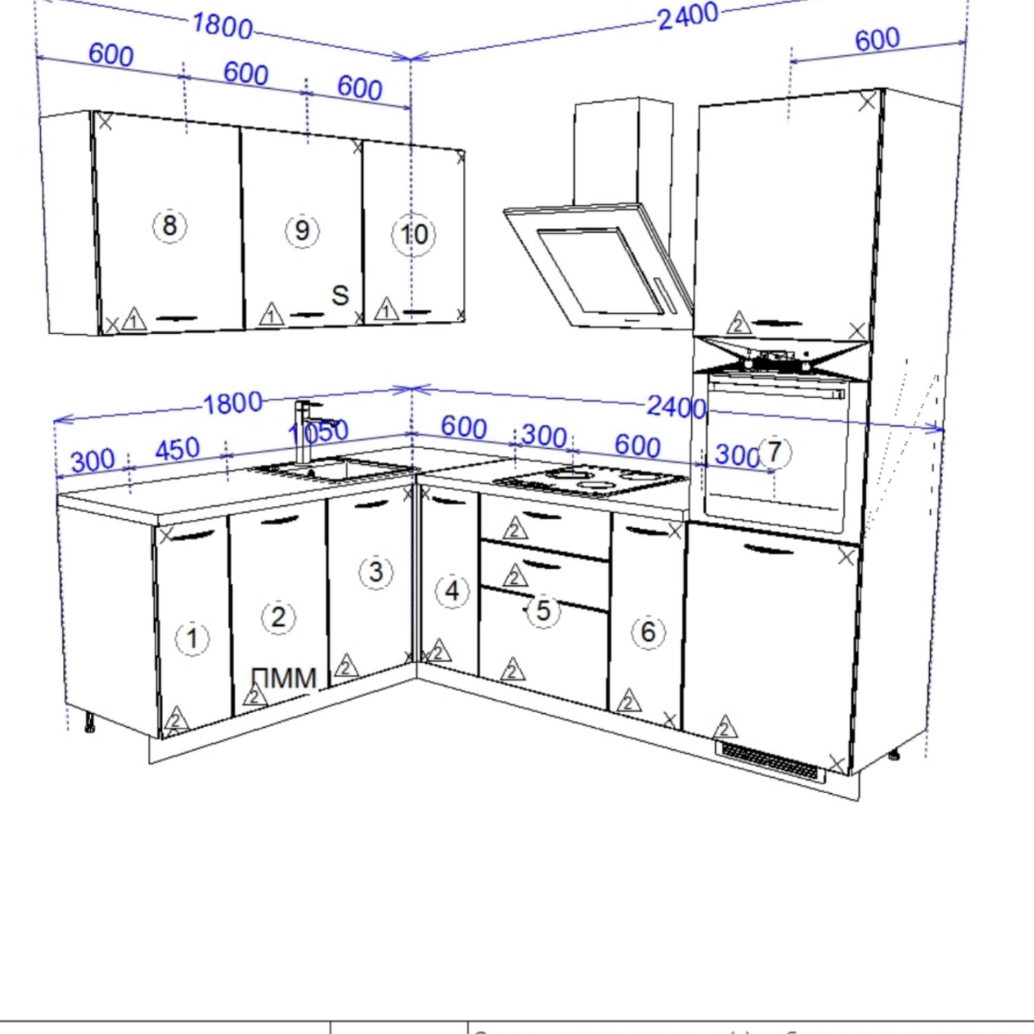 Кухонный гарнитур Рондо 12, 214х240х180х60 см, Дуб натуральный, Светло-серый, правый