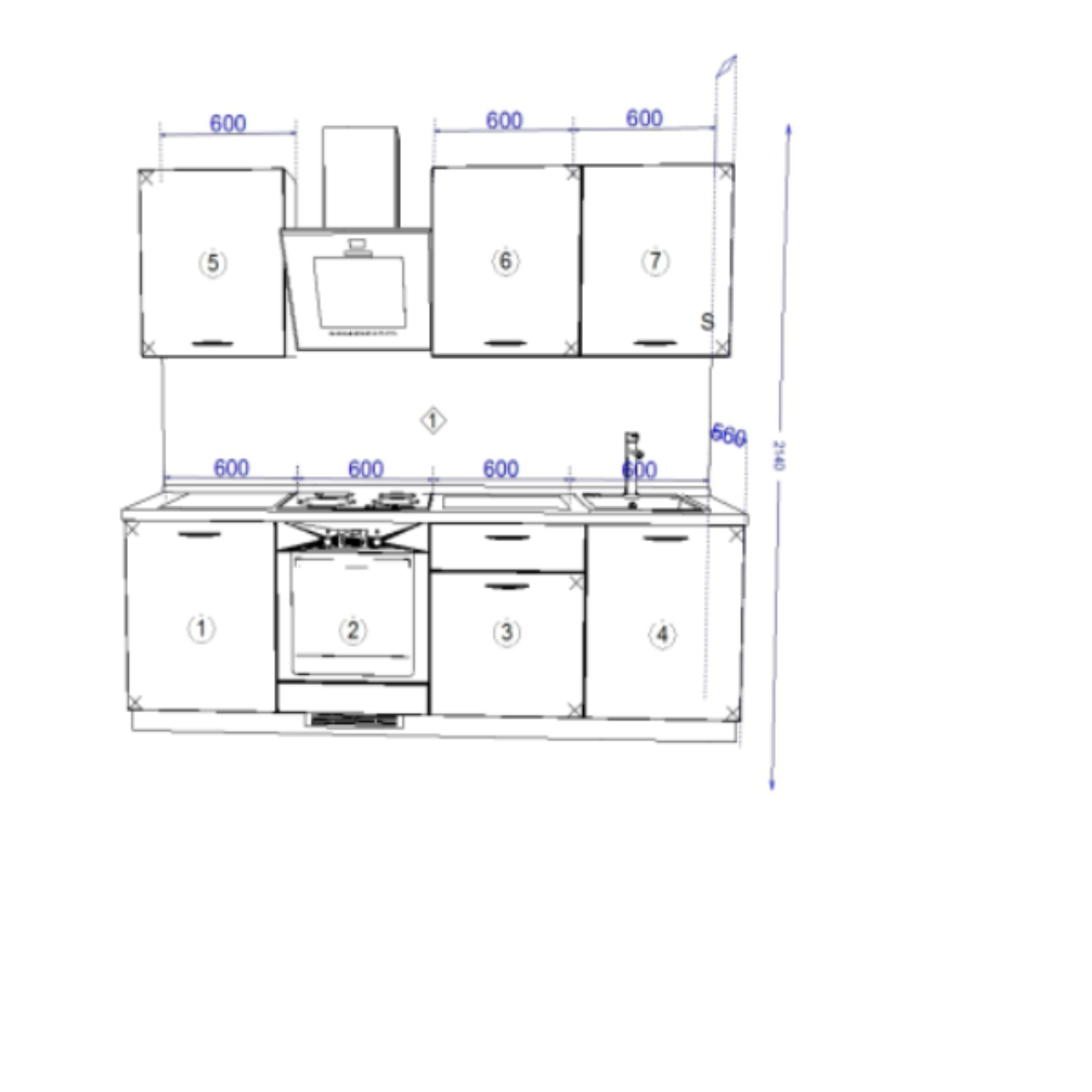 Кухонный гарнитур Рондо 6, 214x240x60 см, Белый, левый