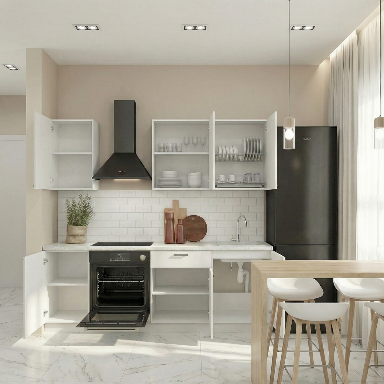 Кухонный гарнитур Рондо 2, 214x225x60 см, Белый, левый		