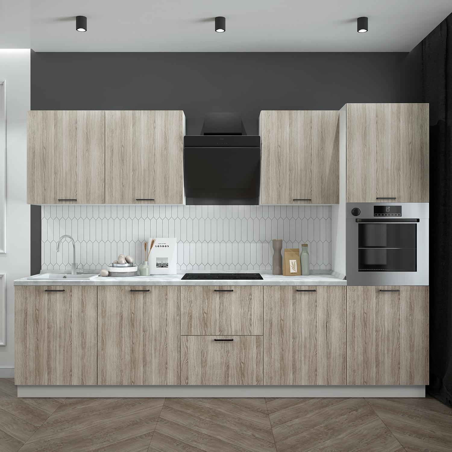 Кухонный гарнитур Рондо 1, 214x300x60 см, Дуб натуральный, правый