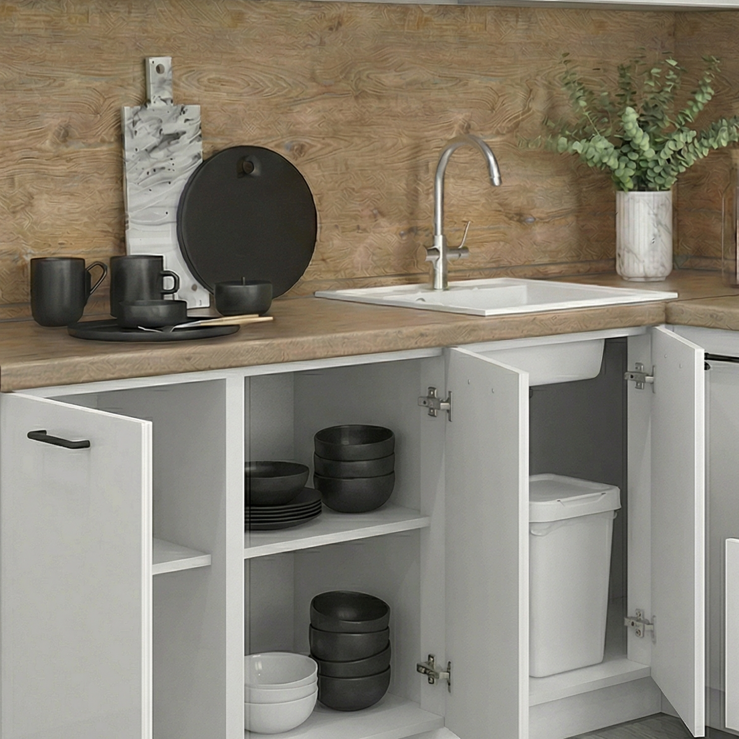 Кухонный гарнитур Рондо 12, 214х240х180х60 см, Белый, правый