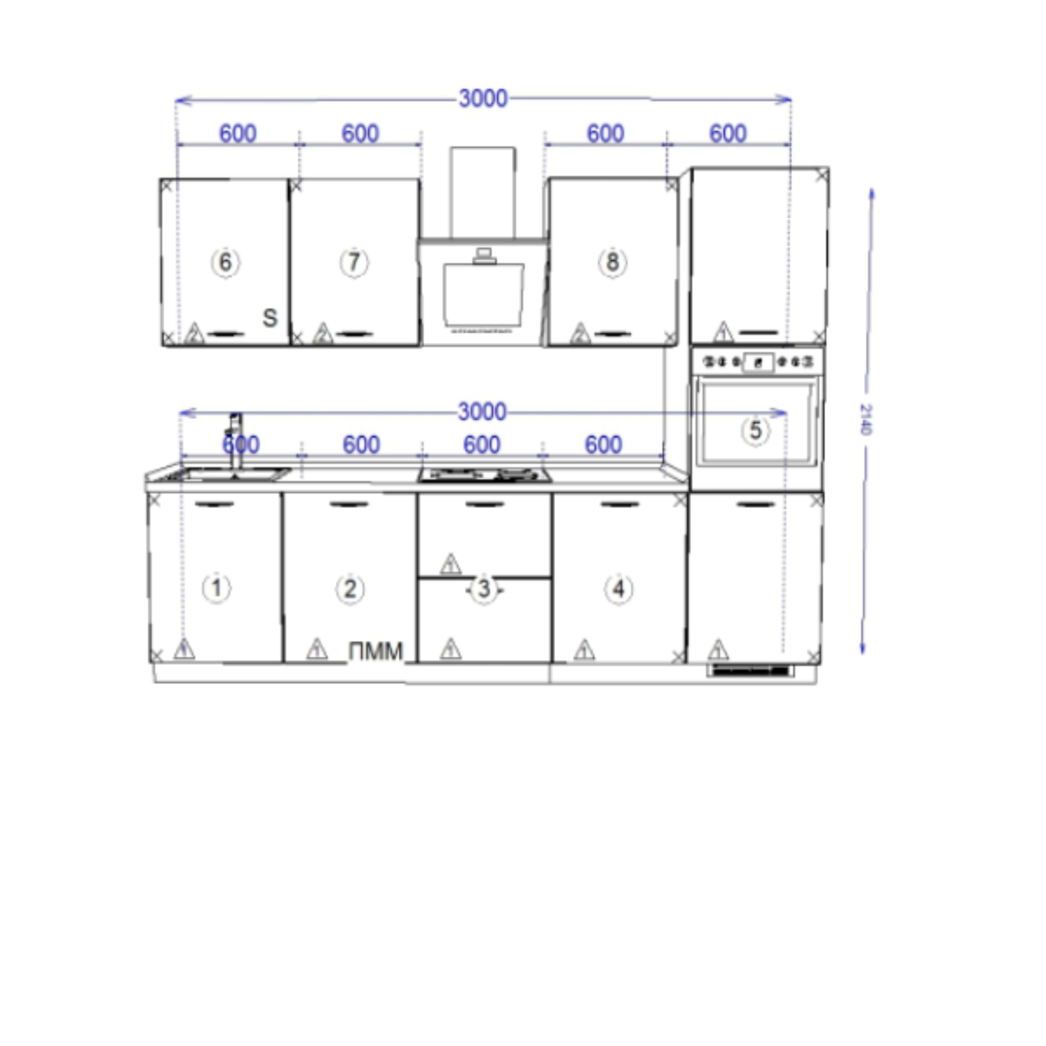 Кухонный гарнитур Рондо 1, 214x300x60 см, Дуб натуральный, серый камень, правый