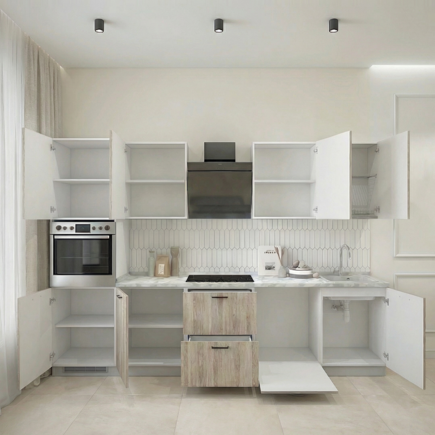 Кухонный гарнитур Рондо 1, 214x300x60 см, Дуб натуральный, левый