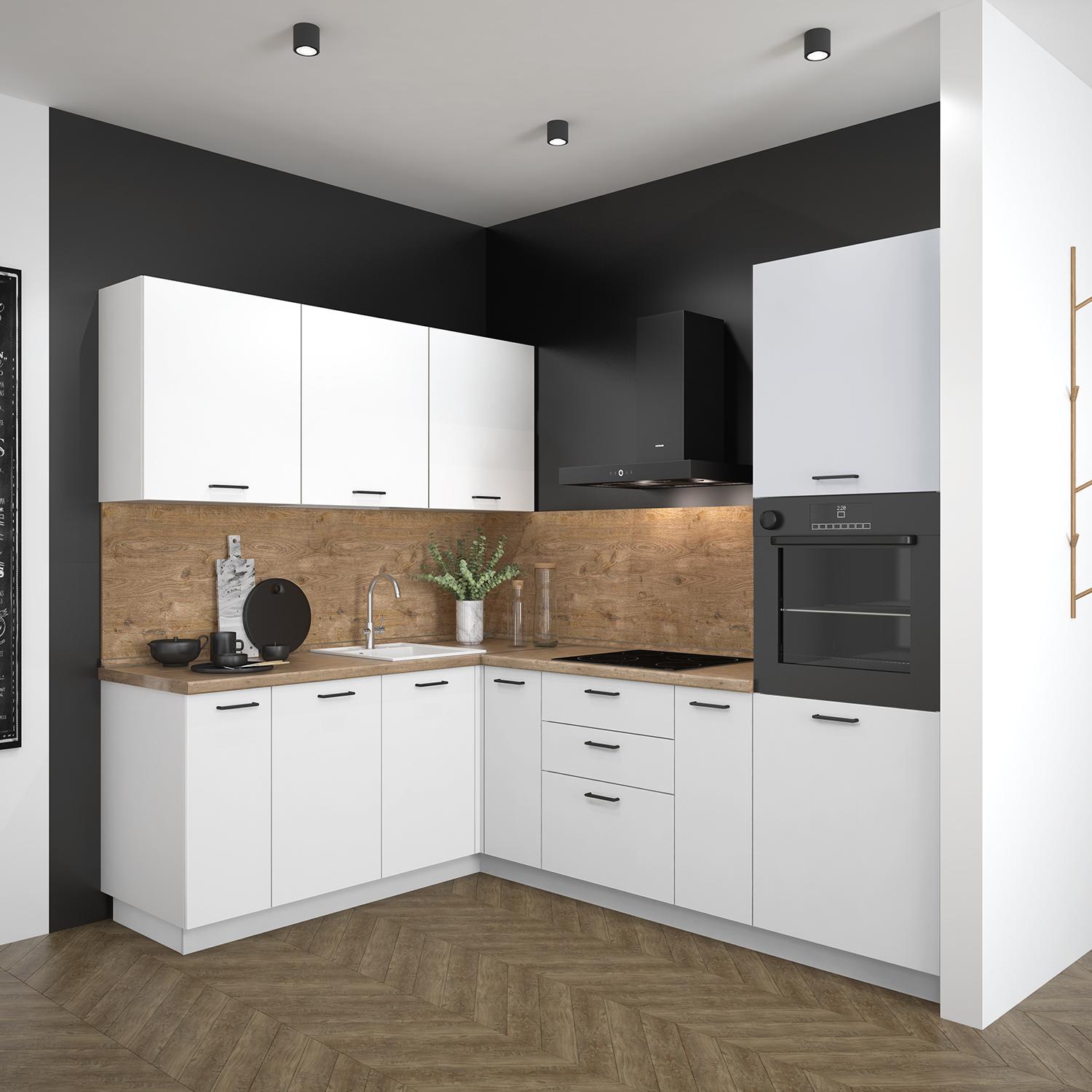 Кухонный гарнитур Рондо 12, 214х240х180х60 см, Белый, правый