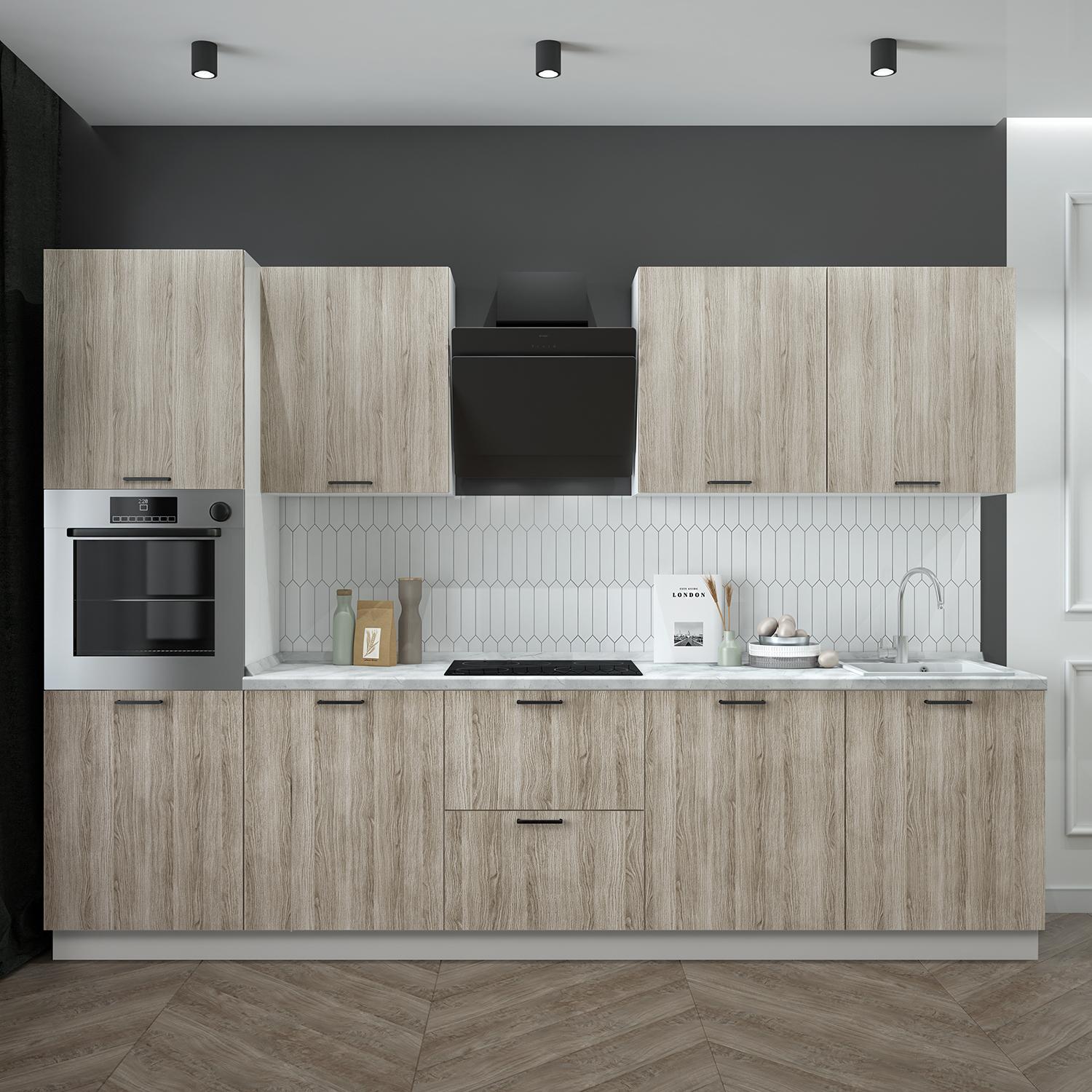 Кухонный гарнитур Рондо 1, 214x300x60 см, Дуб натуральный, левый