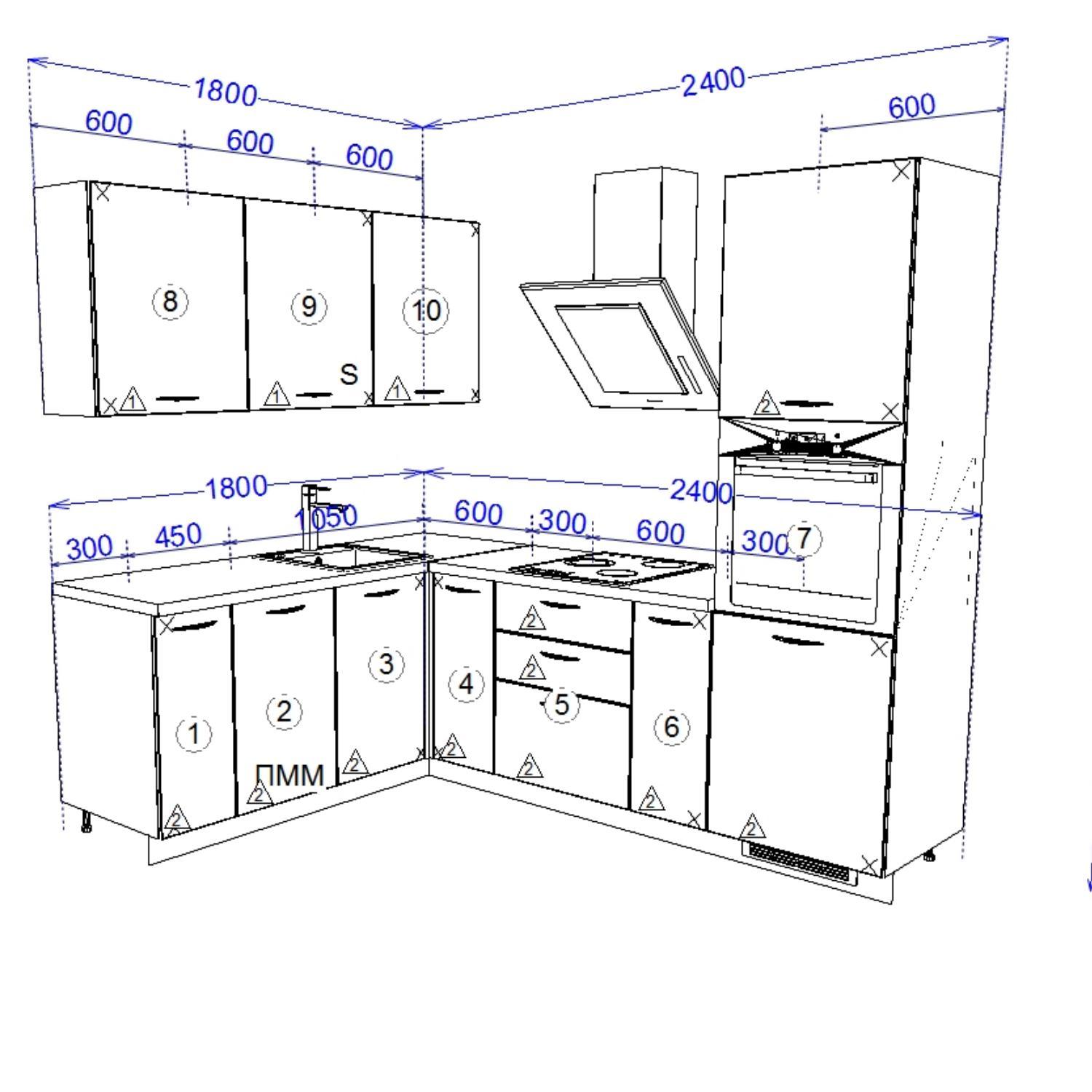 Кухонный гарнитур Рондо 12, 214х240х180х60 см, Белый, Дуб натуральный, правый
