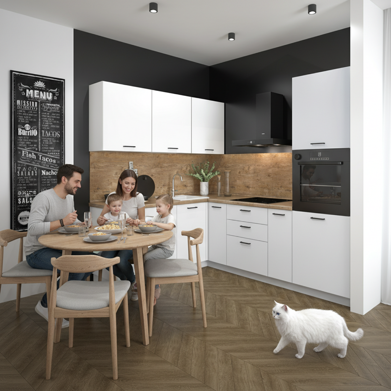 Кухонный гарнитур Рондо 12, 214х240х180х60 см, Белый, правый