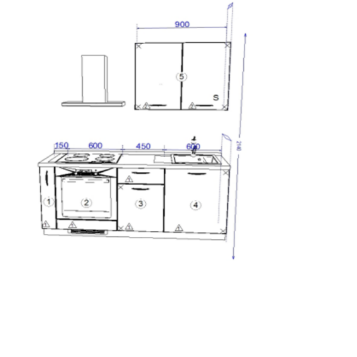 Кухонный гарнитур Рондо 5, 214x180x60 см, Дуб натуральный, светло-серый, правый